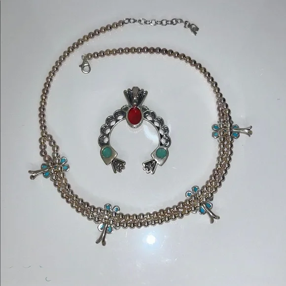 NWOT Carolyn Pollack Sterling Silver Squash Blossom Designer Necklace Earrings - Picture 8 of 12